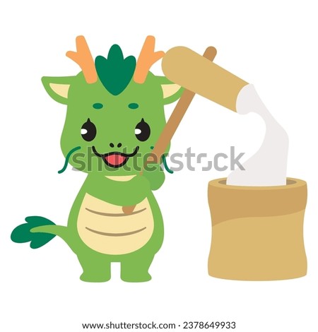 clip art of cute dragon making rice cakes for New Year's