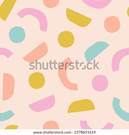 Simple and fun cut out shapes pattern. Vector abstract seamless texture with colourful geometric figures. Playful background