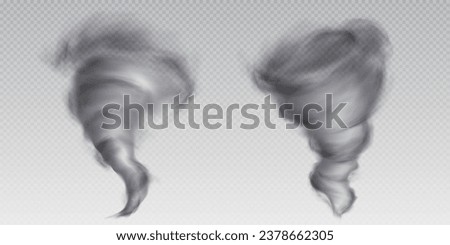 3d tornado hurricane vector cyclone storm effect. Isolated realistic transparent wind vortex weather icon. Extreme typhoon funnel phenomenon. Spiral windstorm speed abstract grey smoke design set Royalty-Free Stock Photo #2378662305