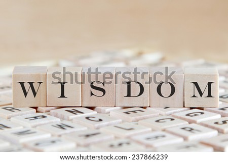 wisdom word background on wood blocks