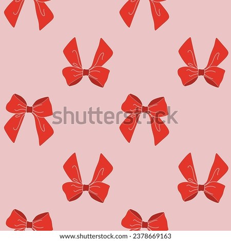 Red ribbons bows on a light Pink background seamless pattern. Pink collection. Template for Cotton Fabric for Sewing, Patchwork, Print Design Tissue, textile Cloth Fabrics. Vector Flat illustration.