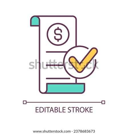 Paycheck approvement RGB color icon. Professional accounting service. Financial management. Isolated vector illustration. Simple filled line drawing. Editable stroke. Arial font used