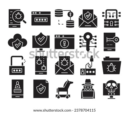 cyber and network security icons set