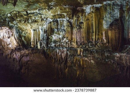 Interior of Fengyu Rock in Riwiyen Cave with stalactite and limestone at Guilin, Guangxi Zhuangzu, China
