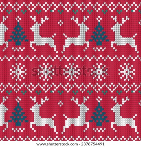 Christmas sweater pattern. Vector illustration. Red and white sweater pattern for Christmas or winter design. Traditional Scandinavian ornament. seamless pattern background.