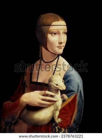 stylized vector version of Lady with an Ermine Leonardo da Vinci. National Museum Krakow Poland_ Royalty-Free Stock Photo #2378763221