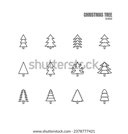 Set of Christmas Tree line icons on white background, Vector Illustration