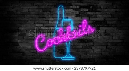 Cocktails neon icons set. Cocktails collection neon signs. Bright sign boards, light banner. Modern trend design, night light signboard, emblems, design template. Vector Illustration.