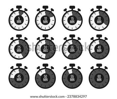Stopwatches set. Online express delivery service, online order tracking. Timer, clock vector illustrations set
