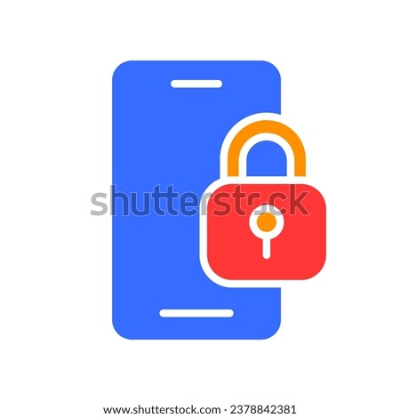 Smartphone with lock line icon. Gadget, social network, applications, Internet, technology. Vector color icon on a white background for business and advertising.