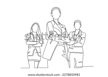 Three beautiful businesswomen. Corporate leader one-line drawing Royalty-Free Stock Photo #2378850981