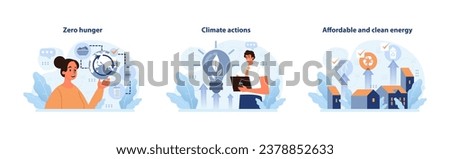SDG or sustainable development goals set. Global target for better future. Environment protection, social progress and innovative technologies. ESG and CSR. Flat vector illustration Royalty-Free Stock Photo #2378852633