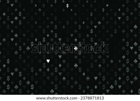 Dark black vector pattern with symbol of cards. Colorful gradient with signs of hearts, spades, clubs, diamonds. Template for business cards of casinos.
