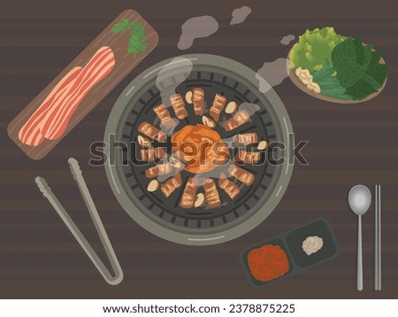 Korean barbecue, pork belly vector illustration Royalty-Free Stock Photo #2378875225