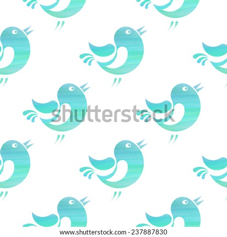 Seamless pattern with stylized silhouettes of small birds with watercolor texture