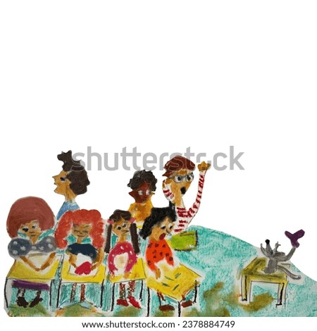 Color Character. Digital illustration of character. Funny kids. Clip art of few character. Children at school. Teacher mouse. Funny class. Happy kids mood.