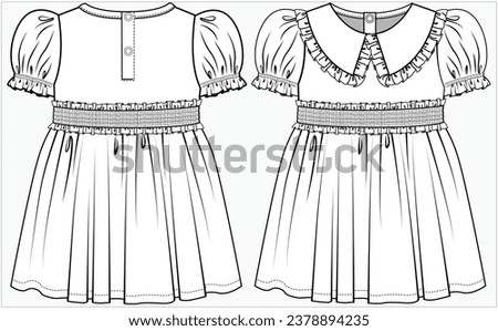 PUFF SLEEVES DRESS WITH SMOCKING WAIST AND FRILL PETER PAN COLLAR DETAIL DESIGNED FOR INFANT GIRL TODDLER GIRL AND BABY GIRLS IN VECTOR ILLUSTRATION Royalty-Free Stock Photo #2378894235