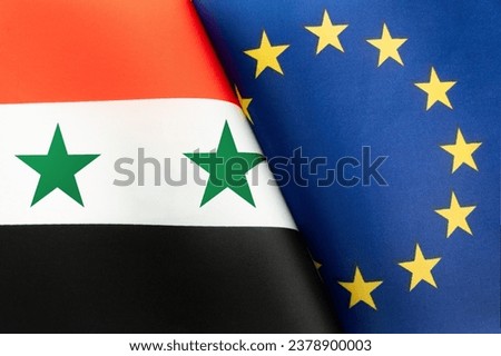 Flags of the Egypt, European union. The concept of international relations between countries. The concept of an alliance or a confrontation between two state governments. Friendship of peoples.