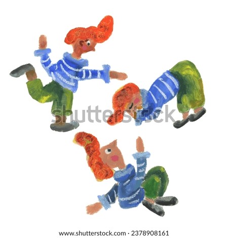 Color Character. Digital illustration of character. Funny kids. Clip art of few character. Boy. Boy with red hair.
Hand made illustration.
Happy boy.