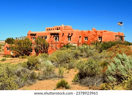 Painted Desert Inn is a historic complex in Petrified Forest National Park, in Apache County, eastern Arizona. It is located off Interstate 40 and near the original alignment of historic U.S. Route 66 Royalty-Free Stock Photo #2378923961
