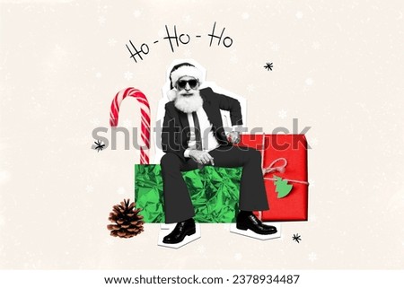 Creative abstract template collage of cool santa claus gifts christmas new year greeting card template holiday x-mas congratulation