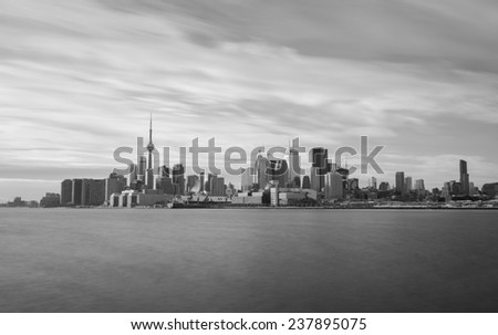 The Toronto skyline from the East in black and white