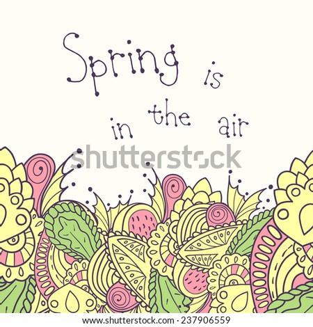 Hand drawn spring seamless border. Colorful background