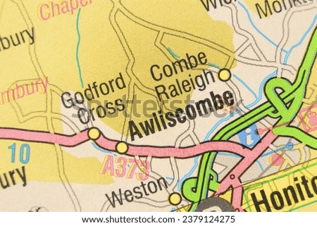 Awliscombe, Devon, England, United Kingdom atlas local map town and district plan name pencil sketch