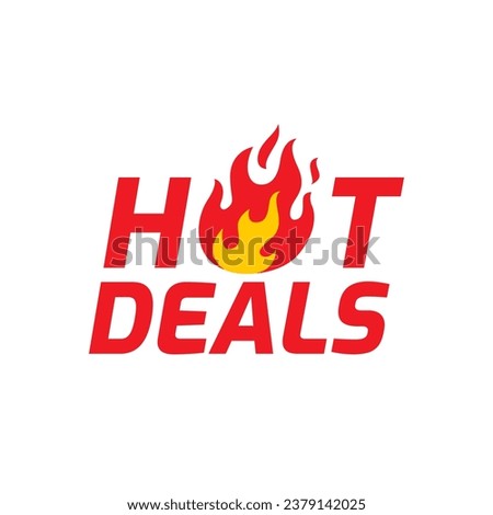 Hot Deals vector icon. Flat promotion fire banner, price tag, hot deal, sale, offer, price. Isolated on a white background Royalty-Free Stock Photo #2379142025