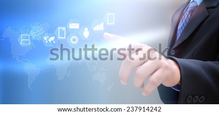 hand of businessman and social network on tech  Royalty-Free Stock Photo #237914242