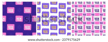 Set of Happy New Year 2024 Seamless Pattern Illustration with Elements New Years Background Design