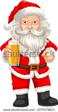 A pint of beer-wielding, creepy old man dressed as Santa Claus in a cartoon illustration
