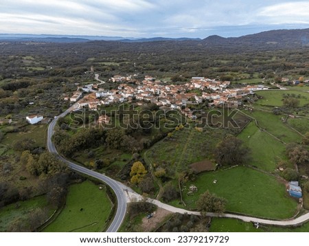 Aerial view of the Extremaduran town of Garguera, located in the region of La Vera , province of Caceres, Extremadura.