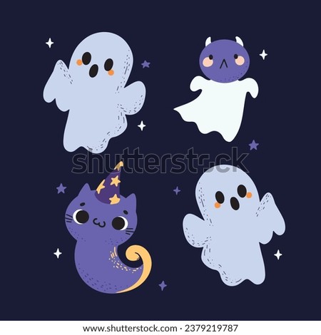 set halloween party,happy halloween,vector cute,illustration,object,pumpkin,black cat,funny,spooky,ghost,witch,graphic 2_1