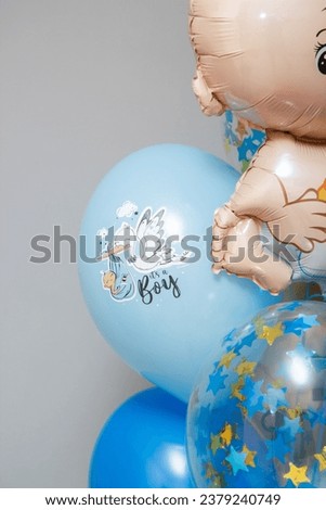 blue balloons for discharge from the maternity hospital, the inscription on the balloon “Thank you for your son”