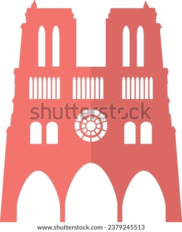 Simple red flat drawing of the French historical landmark monument of the NOTRE DAME DE PARIS, PARIS