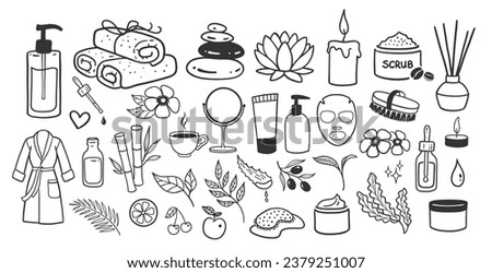 Spa salon accessorises. Vector isolated illustrations doodles set Royalty-Free Stock Photo #2379251007