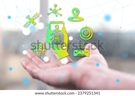 Gps concept above a hand of a man