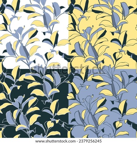 Set of four seamless patterns with branches. Vector illustration.