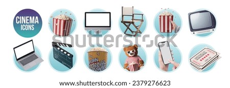 Cinema, movies streaming, entertainment and film industry icon set, isolated