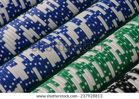 Poker Chips in a Row Close Up
