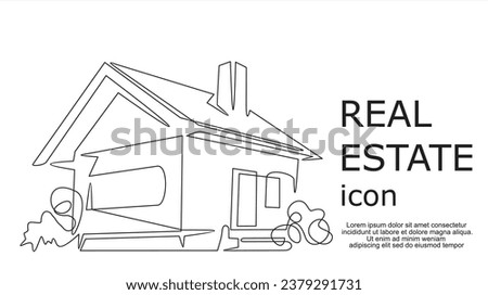 one line logo design of real estate house market agency.Detached family house in continuous line art drawing style. Country home black linear design isolated on white background. Vector illustration