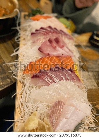 Korean seafood sashimi (salmon, halibut, etc.)