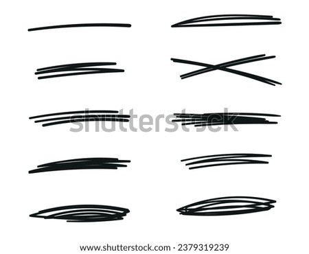 Set of hand doodles. Collection of doodle marker strips. Doodle underline text. Dividers for drawing with your own hands. Vector illustration isolated on transparent background.