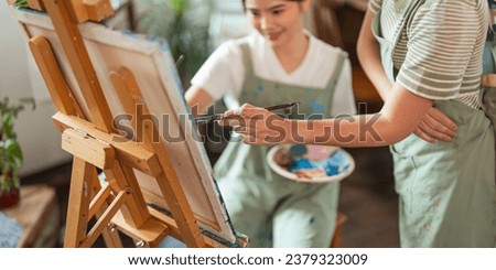 hand of artist with brush painting picture art, creativity, artistic and artwork, painting concept