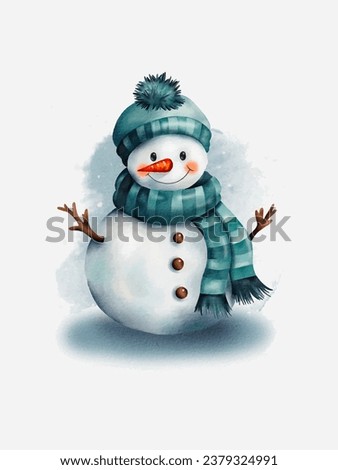 Watercolour snowman. Children's room wall decor with Christmas mood. Happy New Year and Christmas greeting card design