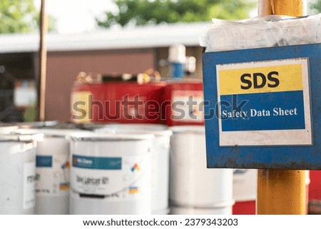 A MSDS (material safety data sheet) box, which is using the keep the chemical data for emergency, that install at chemical storage area in the factory. Royalty-Free Stock Photo #2379343203