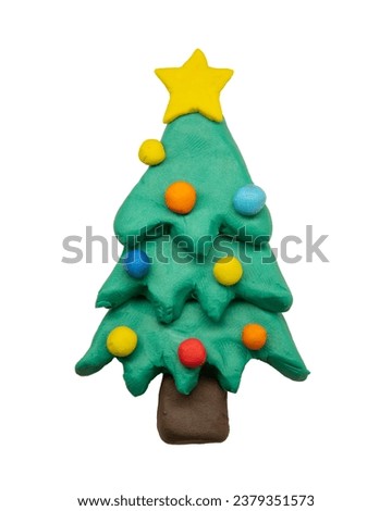 Christmas tree sculpted from modeling clay on white background with clipping path