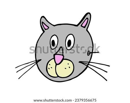 Cute grey cat face mask. Colorful hand drawn cartoon style vector illustration on white background.