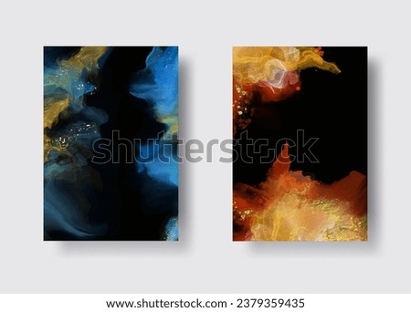 Luxury abstract background set of marble liquid ink art painting on paper. Original artwork watercolor alcohol ink paint. Vector illustration.